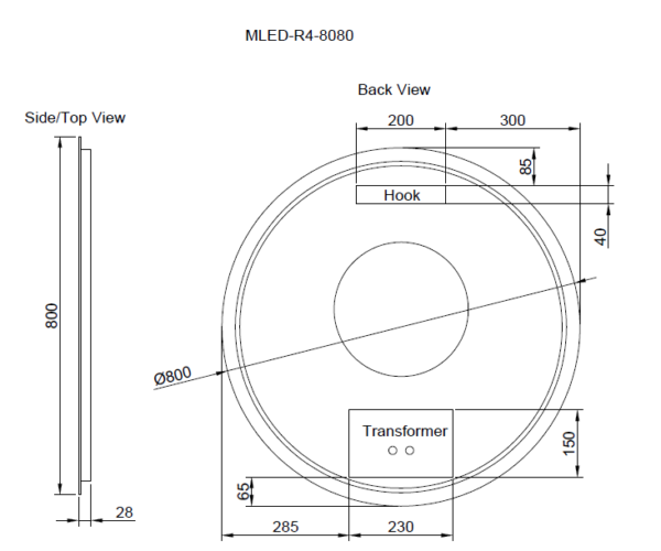 Pure Living Round Frameless LED Mirror