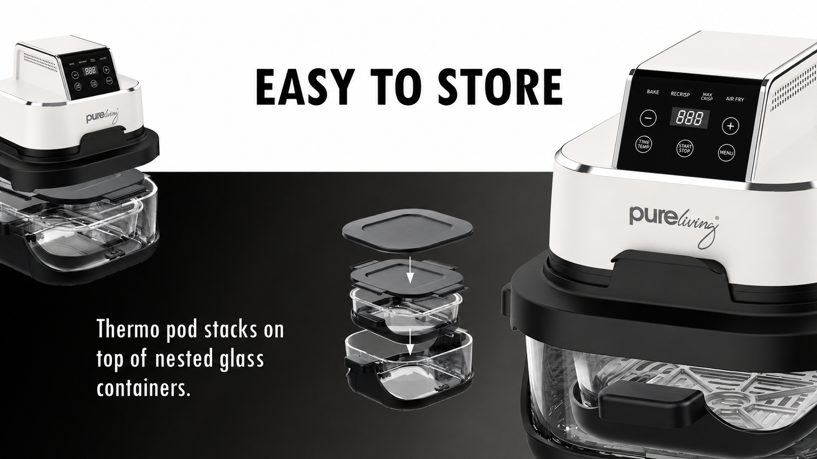 Pure Living Dual Glass Multi-Purpose Air Fryer - White