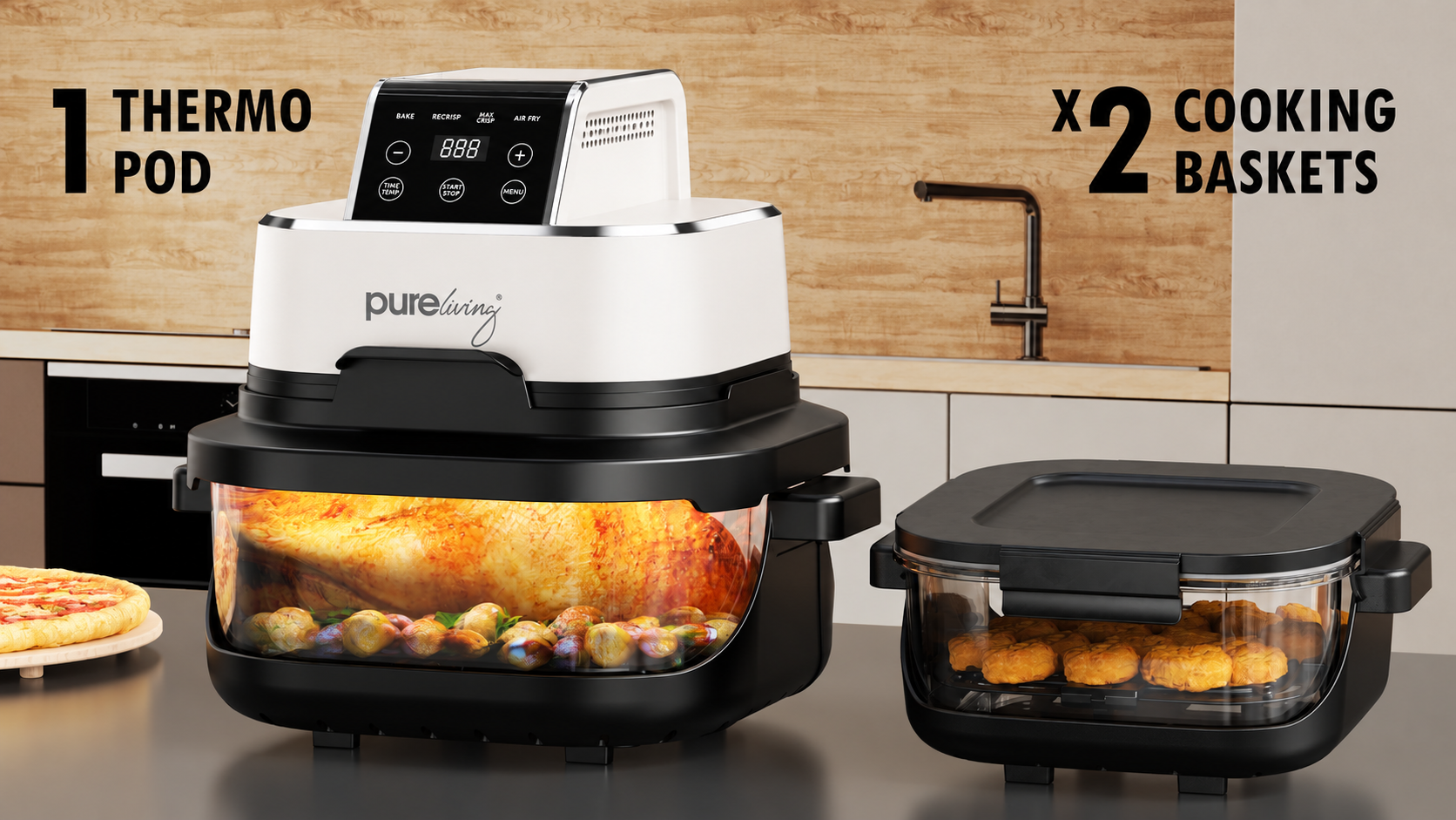 Pure Living Dual Glass Multi-Purpose Air Fryer - White