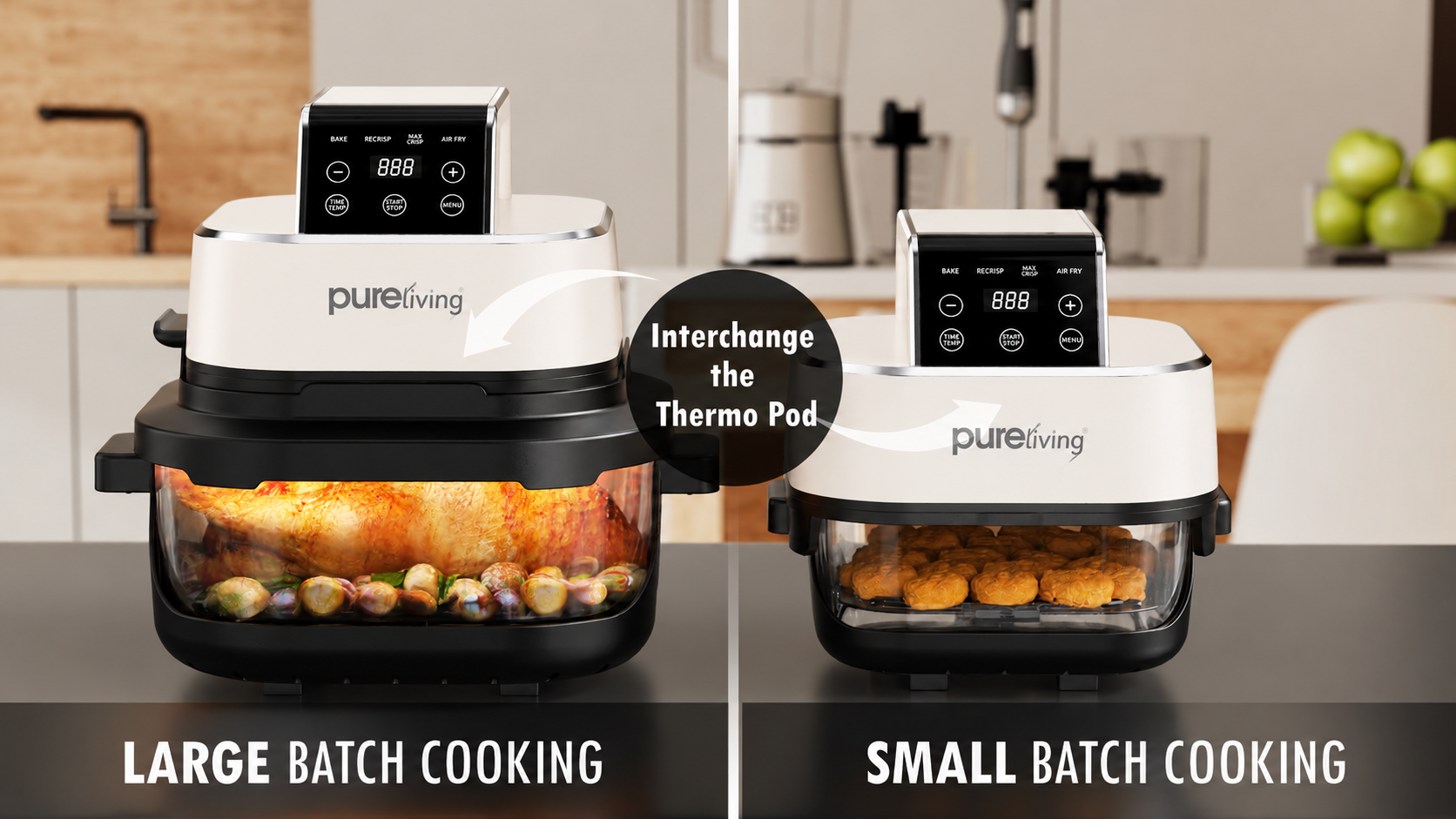 Pure Living Dual Glass Multi-Purpose Air Fryer - White
