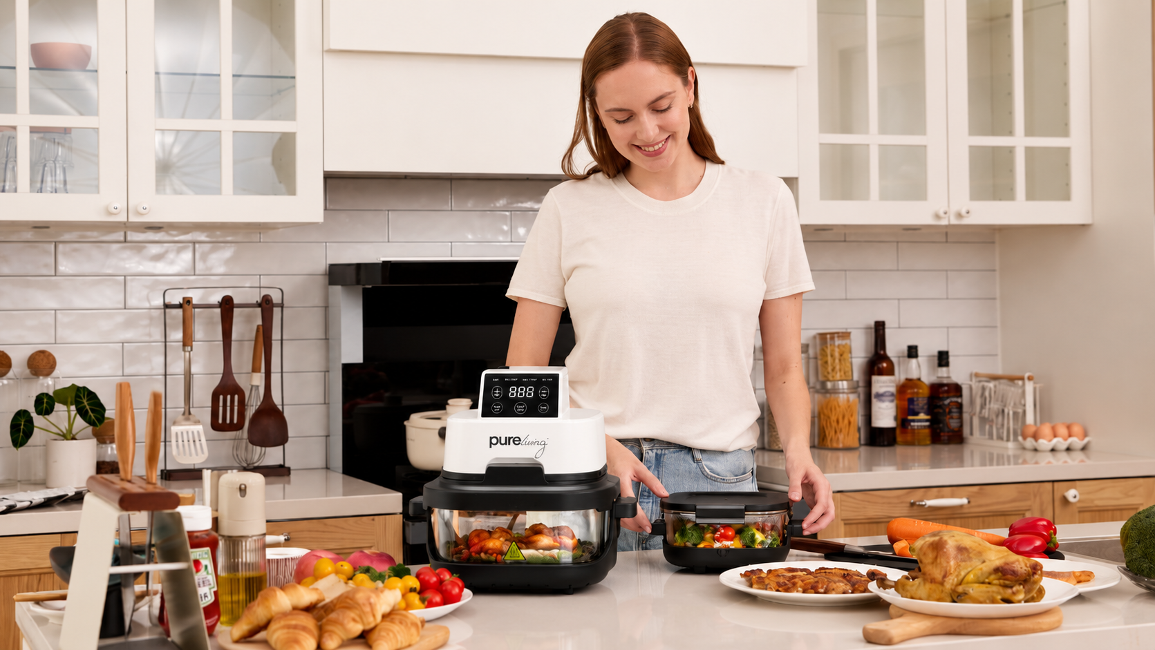 Pure Living Dual Glass Multi-Purpose Air Fryer - White