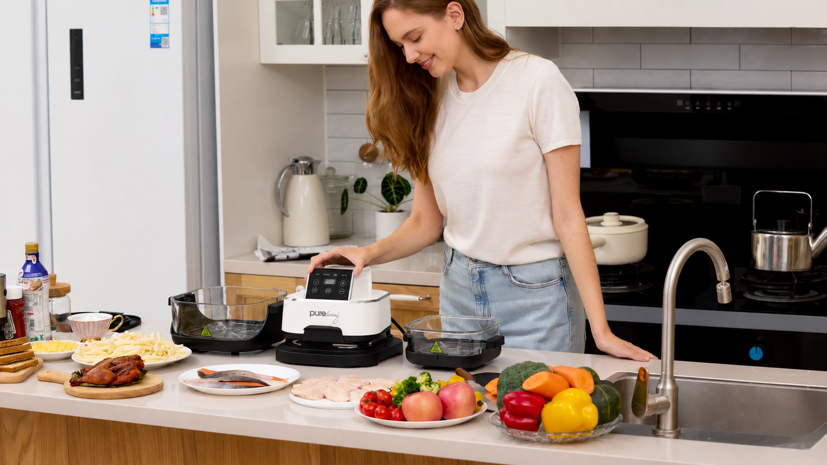 Pure Living Dual Glass Multi-Purpose Air Fryer - White
