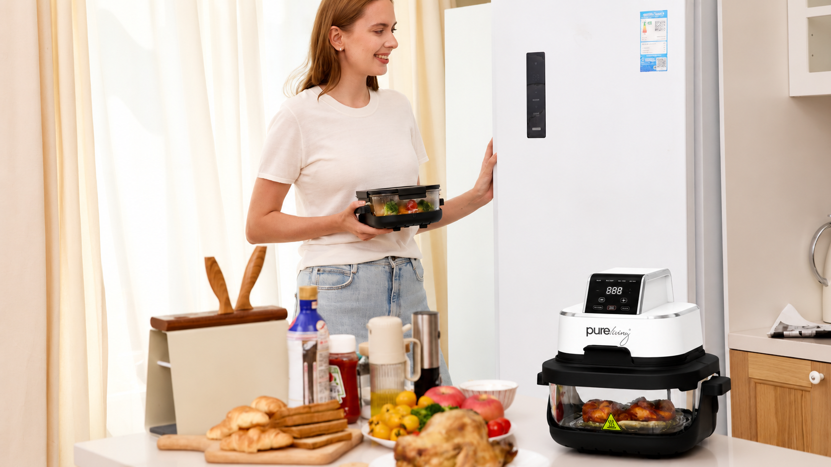 Pure Living Dual Glass Multi-Purpose Air Fryer - White