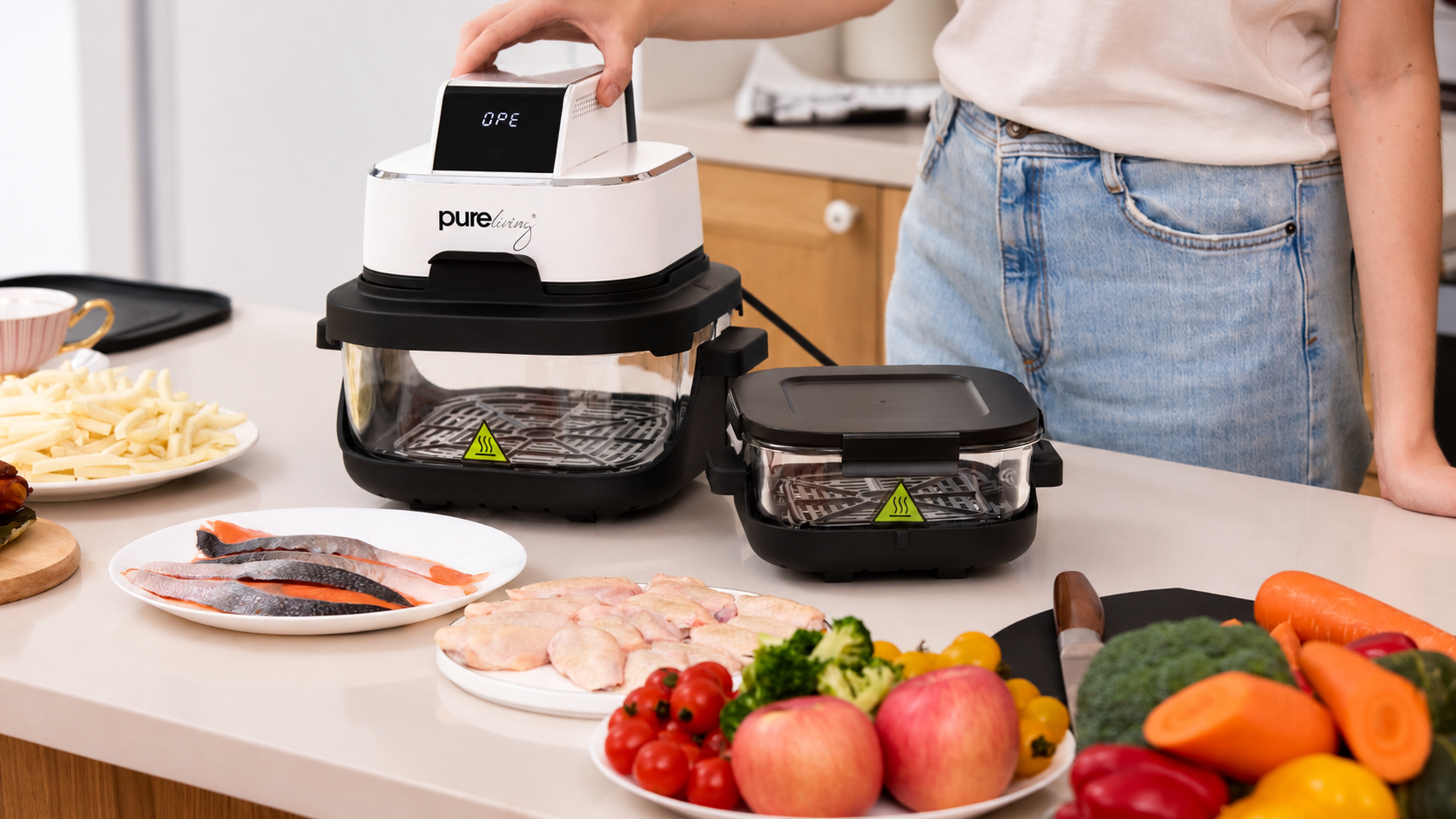 Pure Living Dual Glass Multi-Purpose Air Fryer - White