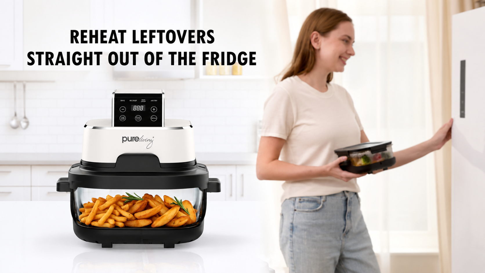 Pure Living Dual Glass Multi-Purpose Air Fryer - White