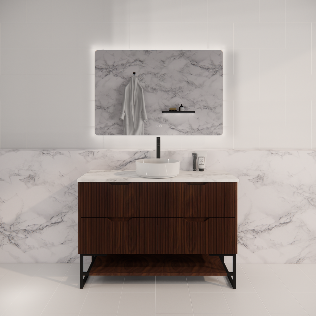 Pure Living Bali Freestanding Vanity with Carrara Top - Brown Oak