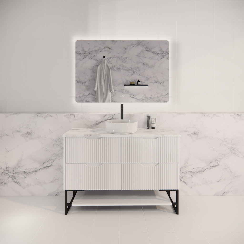 Pure Living Bali Freestanding Vanity with Carrara Top - Matt White