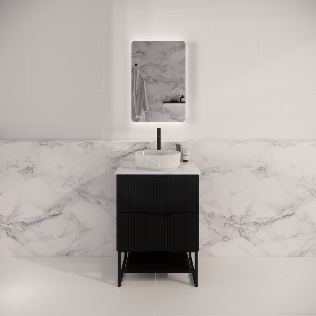 Pure Living Bali Freestanding Vanity with Carrara Top - Matt Black
