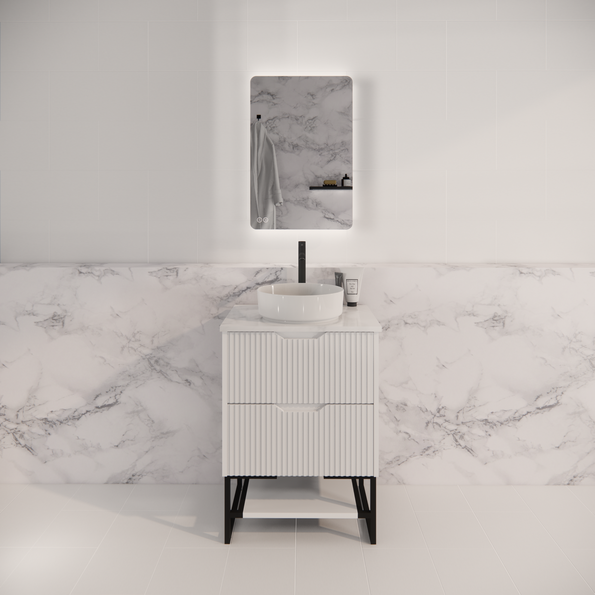 Pure Living Bali Freestanding Vanity with Carrara Top - Matt White