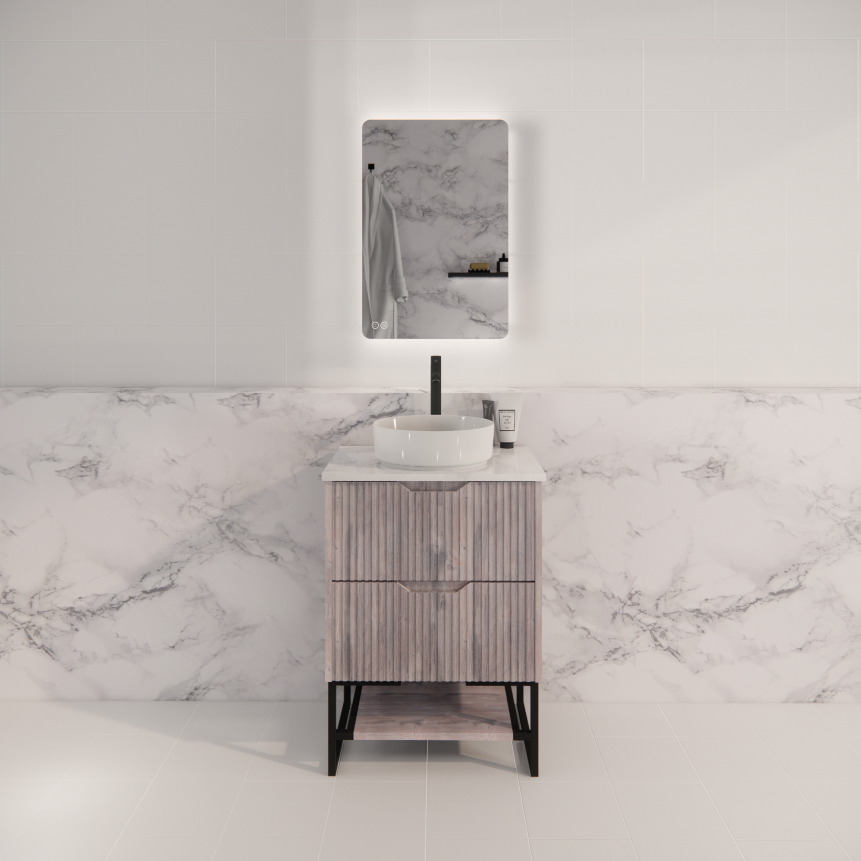 Pure Living Bali Freestanding Vanity with Carrara Top - White Oak