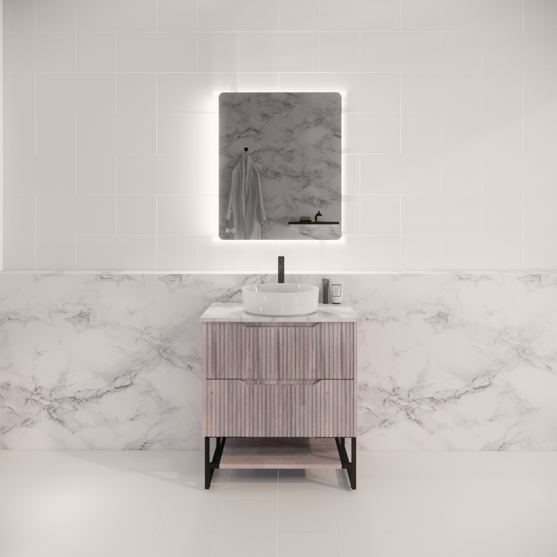 Pure Living Bali Freestanding Vanity with Carrara Top - White Oak