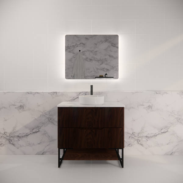 Pure Living Bali Freestanding Vanity with Carrara Top - Brown Oak