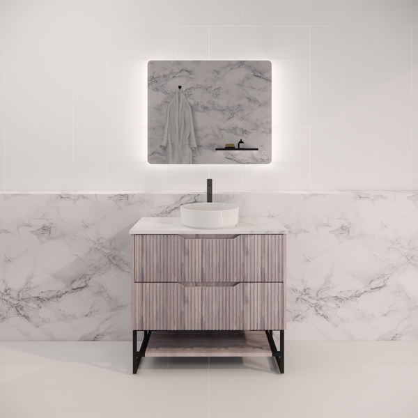 Pure Living Bali Freestanding Vanity with Carrara Top - White Oak