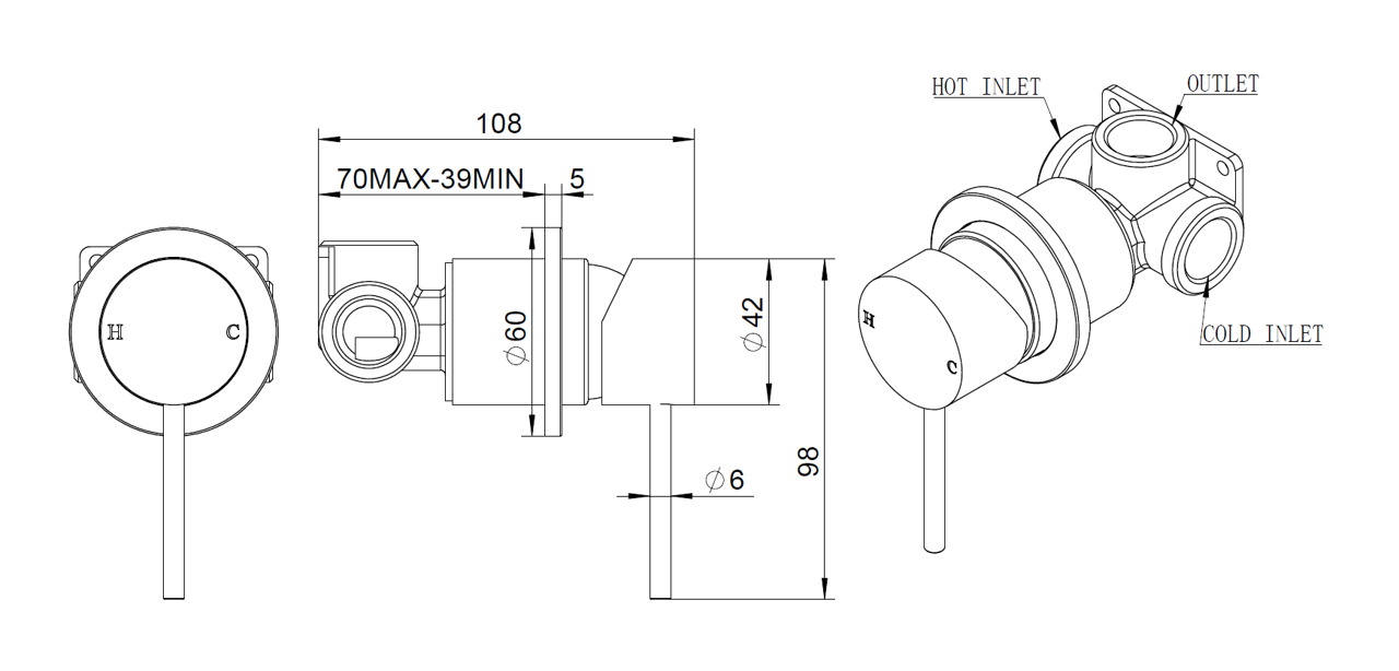 Pure Living Brass Classic Wall Mixer