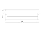 Pure Living 750mm 304 Stainless Steel Double Towel Rail