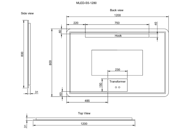 Pure Living Rectangle Frameless LED Mirror