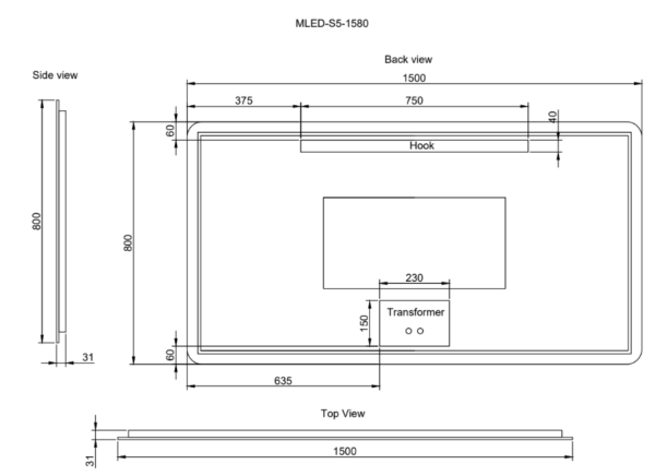 Pure Living Rectangle Frameless LED Mirror