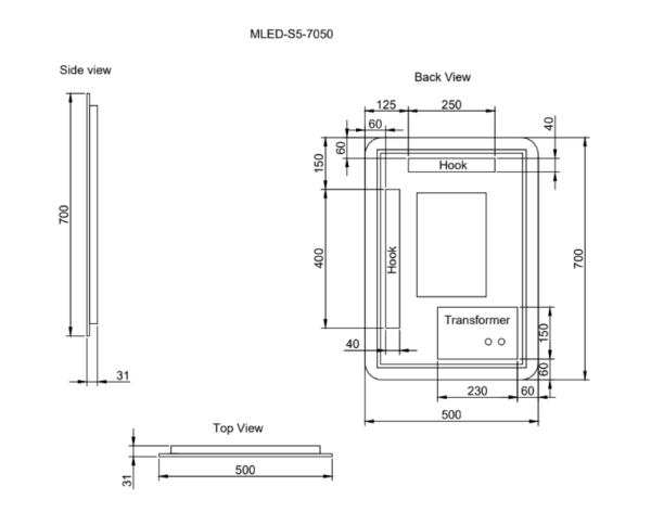 Pure Living Rectangle Frameless LED Mirror