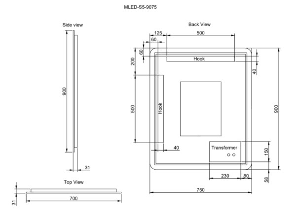 Pure Living Rectangle Frameless LED Mirror